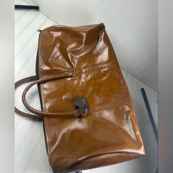 Ed Hardy Brown Leather Duffle Bag NWT Large Travel Weekender Carry On Unisex - Picture 4 of 14